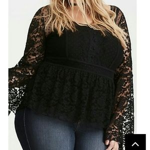Torrid Dot Mesh Lace Peasant Top
